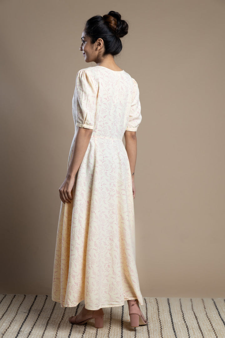 Cream Block Print Maxi Dress