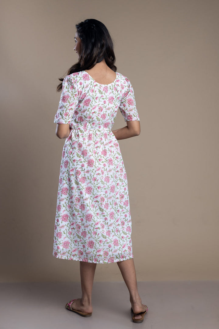 Hand-Block Printed Floral Maxi Dress