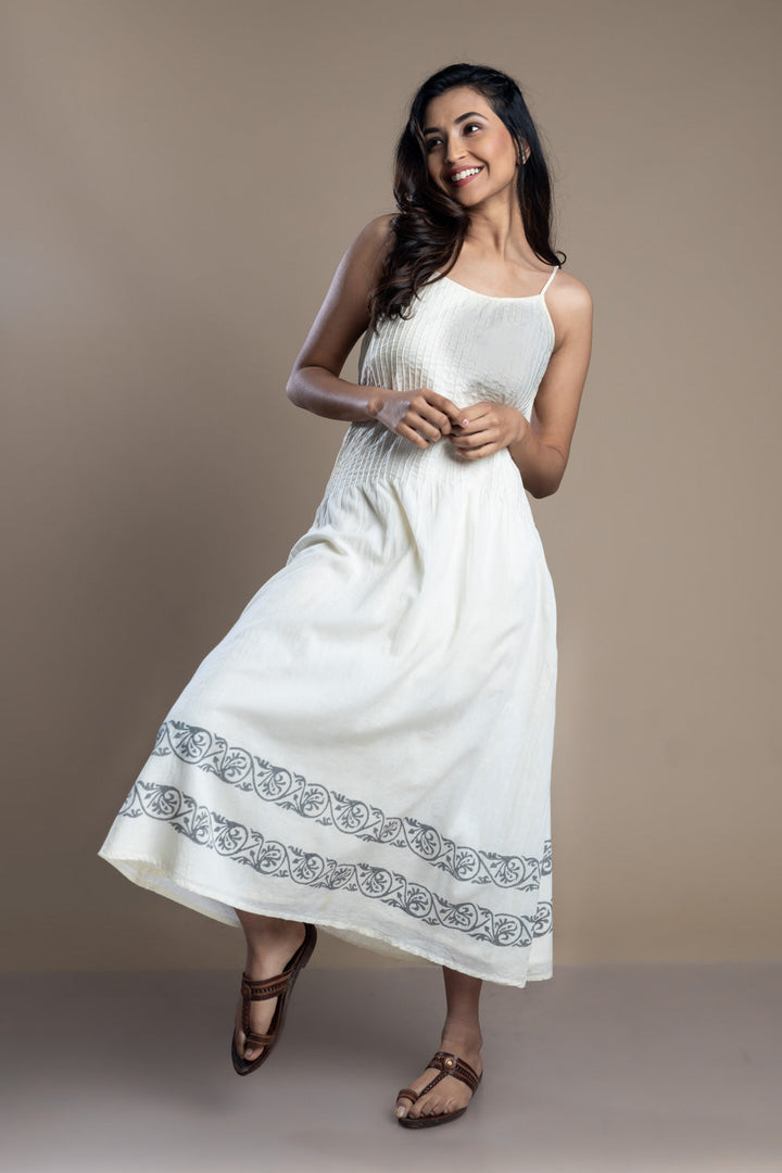 Pintucks Cotton Maxi Dress