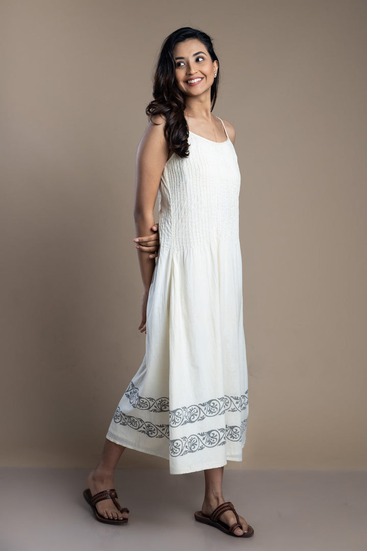 Pintucks Cotton Maxi Dress