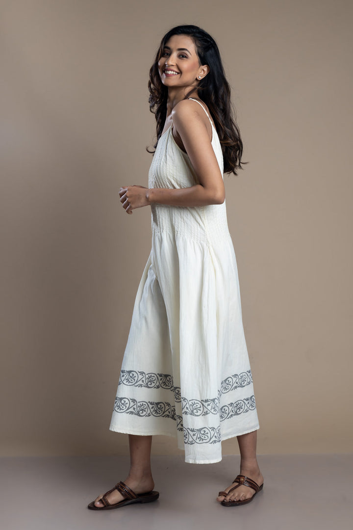 Pintucks Cotton Maxi Dress