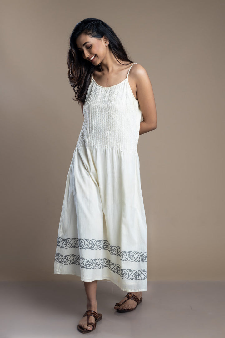 Pintucks Cotton Maxi Dress