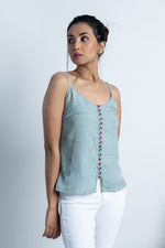 Load image into Gallery viewer, Grey Embroidered Button top
