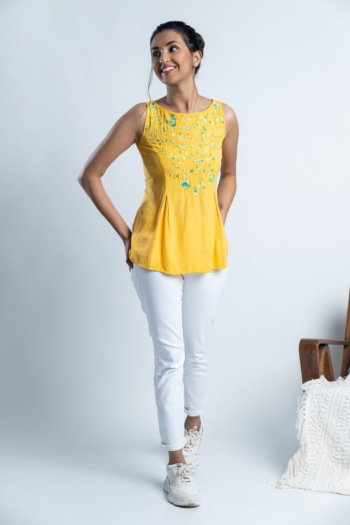 Yellow Hand Embroidered top