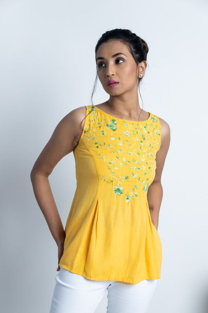 Yellow Hand Embroidered top