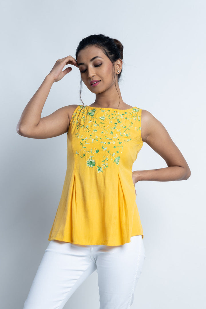 Yellow Hand Embroidered top