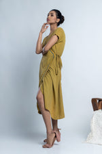 Load image into Gallery viewer, Olive Hand-Embroidered Wrap Dress
