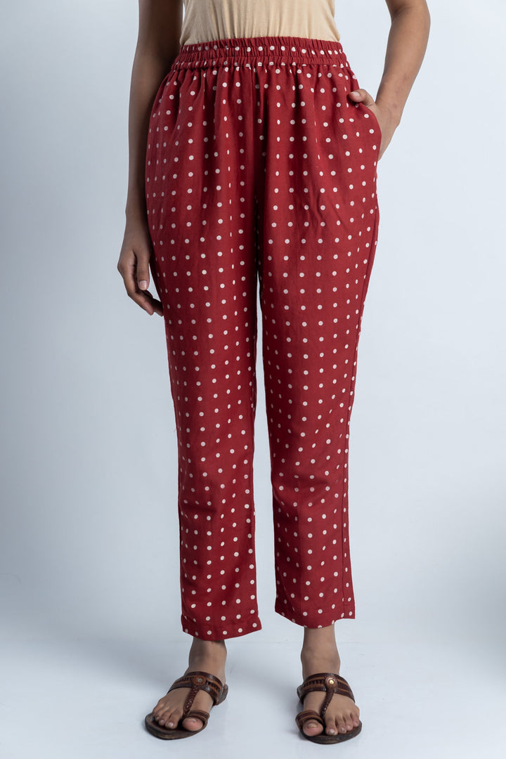 Red Block-Print  Pant