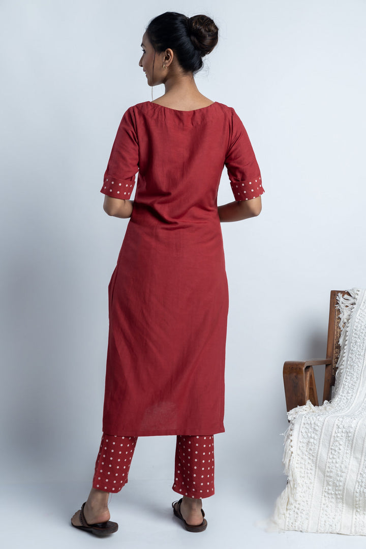 Red Hand-Block Print Kurti and Pant