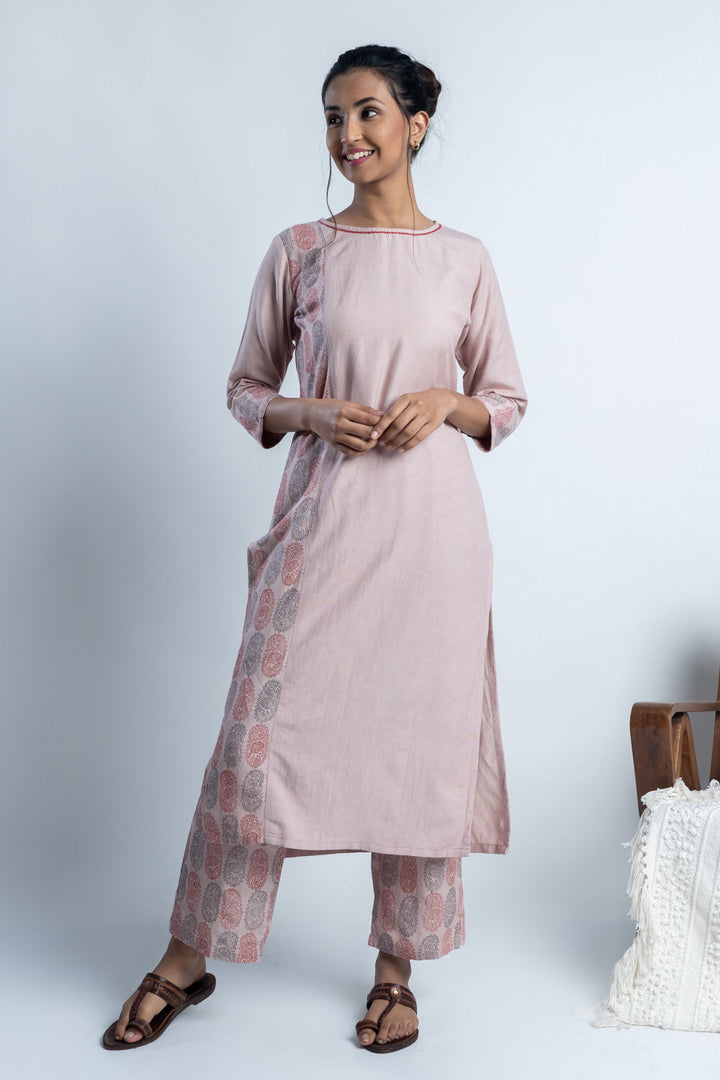 Beige Hand-Block Print Kurti and Pant