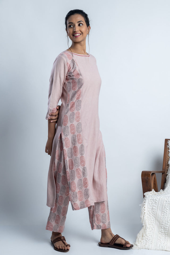 Beige Hand-Block Print Kurti and Pant