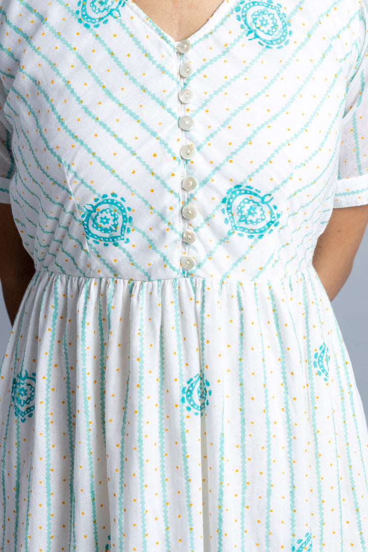 Turquoise Hand-Block Printed Maxi Dress