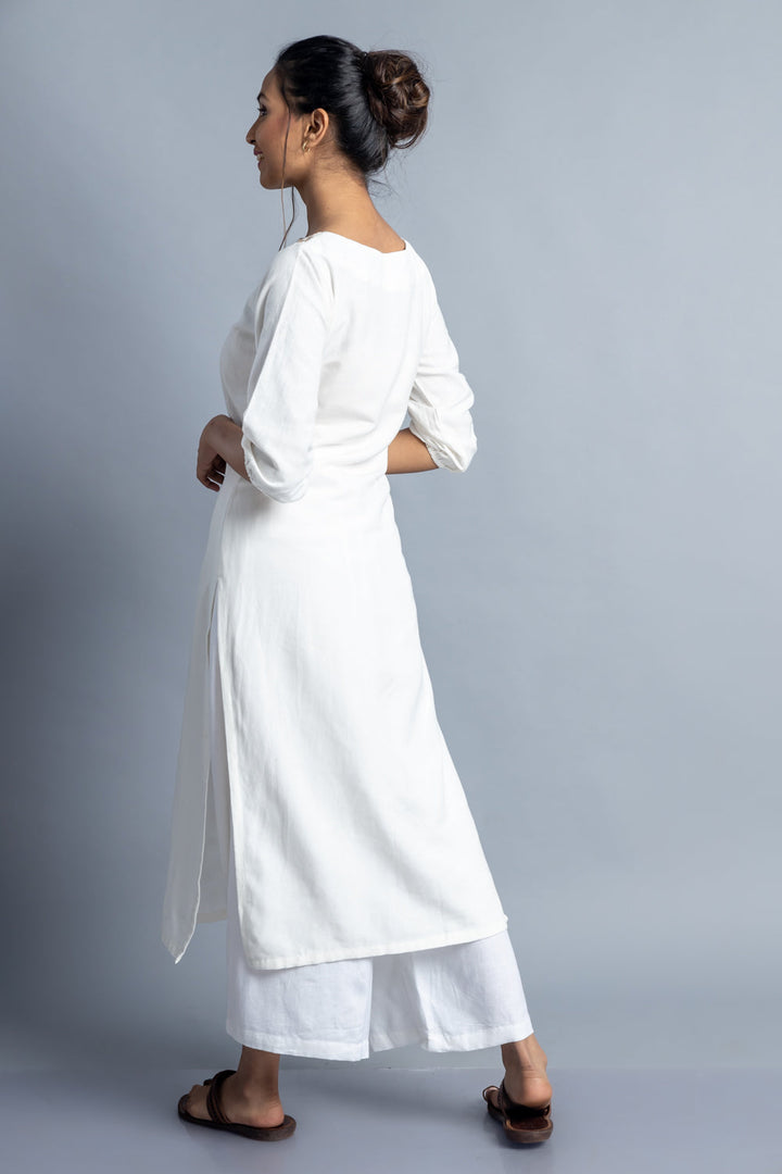 White Hand-Embroidered Kurti and Pant